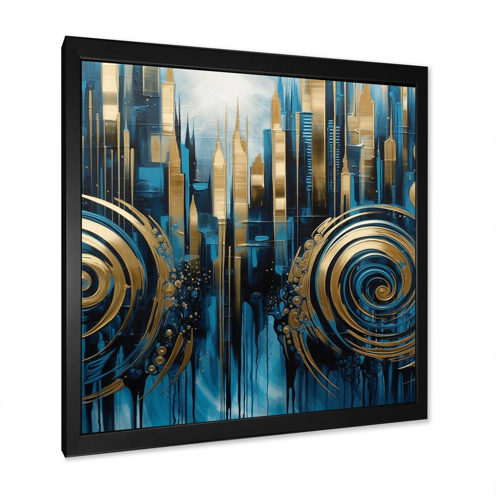 Designart "Gold And Blue Urban Elegance Ii" City Art Deco Framed Wall